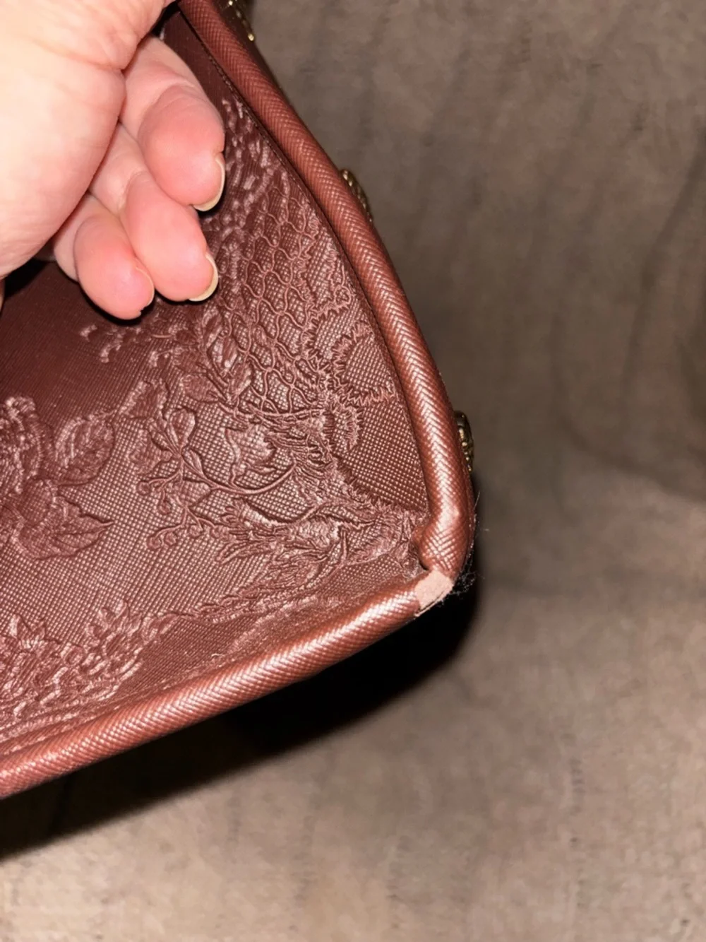 Betsey Johnson Brown Skull & Floral Embossed Tote Bag - Gold Skull Studs - Picture 11 of 11